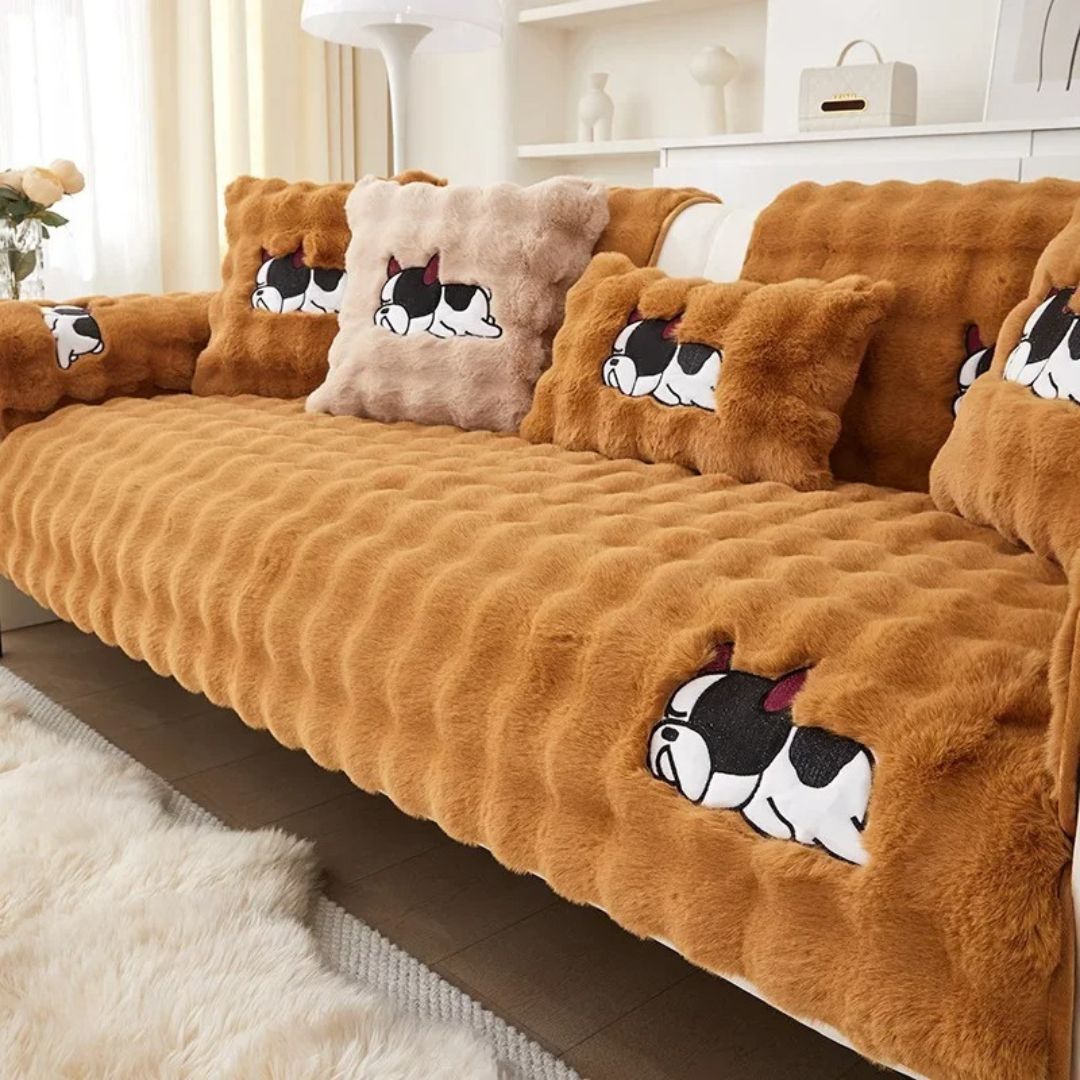 Cartoon Dog Plush Sofa Cover