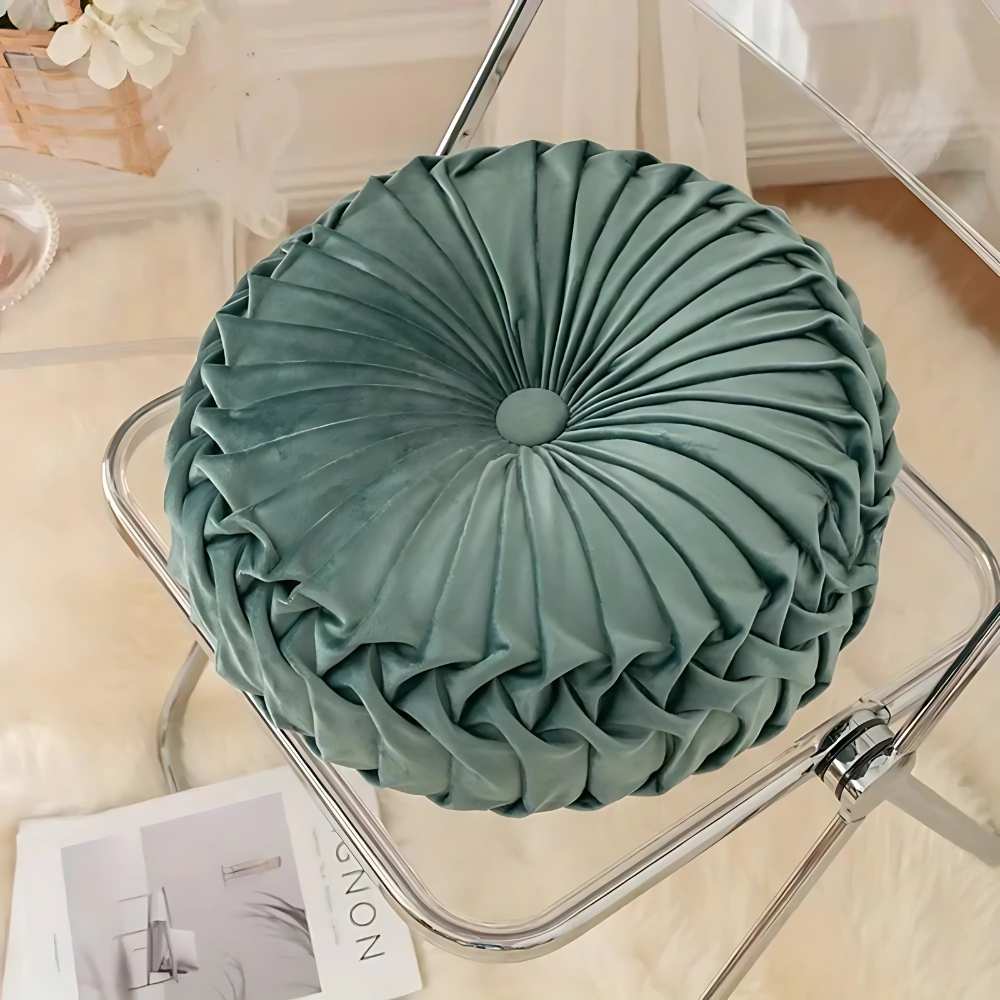 Pleated Velvet Round Pillow