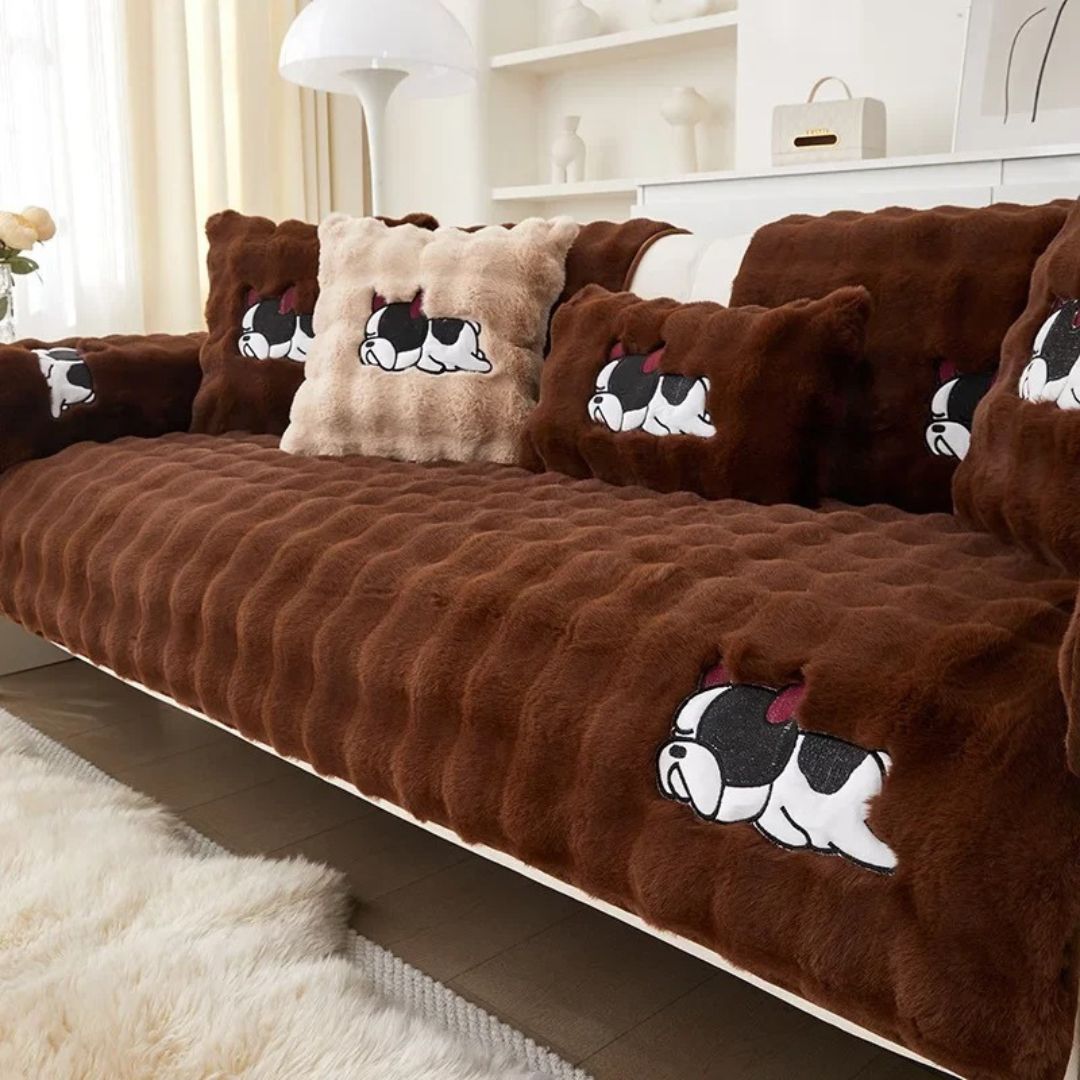 Cartoon Dog Plush Sofa Cover